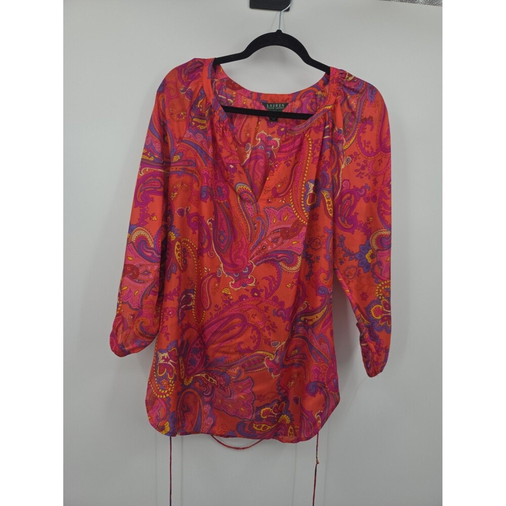 Lauren Ralph Lauren Paisley Silk Blouse Sz L Preppy Office Work Teacher